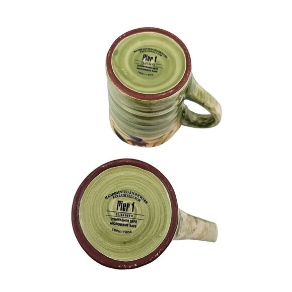 Pier 1 Cup ELIZABETH Hand Painted Stoneware Large 16 Oz Cups – Set of 2 - Picture 12 of 16